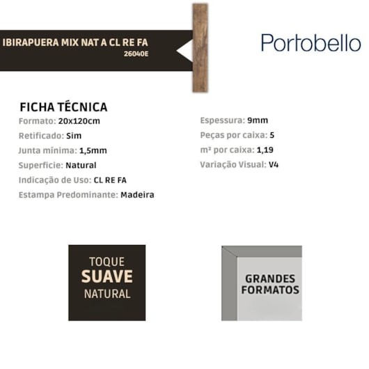 Porcelanato Portobello Ibirapuera Mix Natural 20x120cm Retificado - Imagem principal - bf41a27c-461f-48ad-9bdb-9601ce10af7f