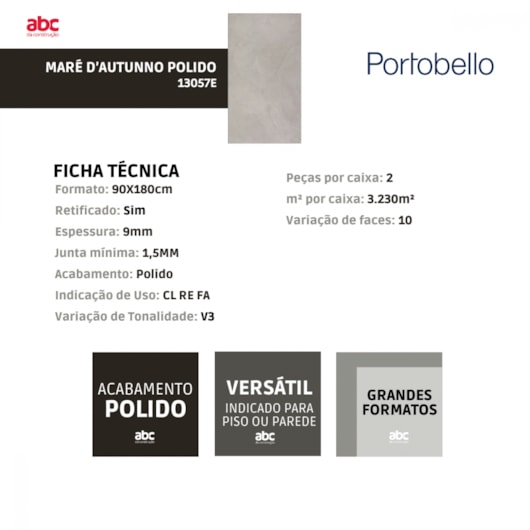 Porcelanato Portobello Maré DAutunno Polido 90x180cm Retificado - Imagem principal - 8ca9d14a-510d-4ad5-8fb1-4e8339492604