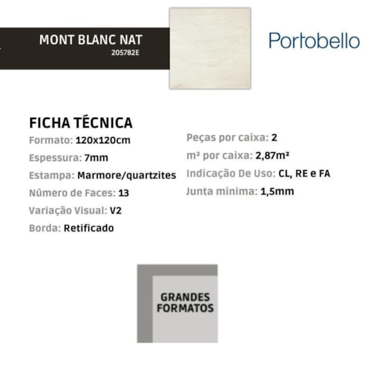 Porcelanato Portobello Mont Blanc Natural 120x120cm Retificado - Imagem principal - 3b291e77-745a-42c7-a776-319c60ccb2cf