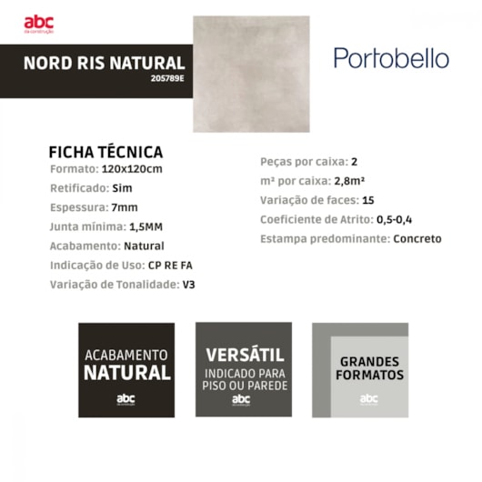 Porcelanato Portobello Nord Ris Natural 120x120cm Retificado - Imagem principal - 2a8759a4-6a7a-42ad-af80-a4f5cd81846a