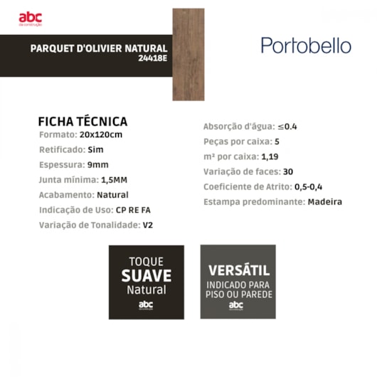 Porcelanato Portobello Parquet Dolivier Natural 20x120cm Retificado  - Imagem principal - de4d2fbd-fffe-4719-b7d5-bf37df97bb9d