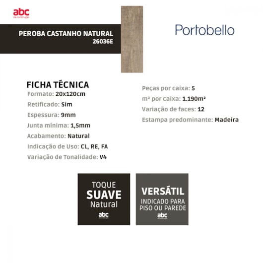 Porcelanato Portobello Peroba Envelhecida Castanho Natural 20x120cm Retificado - Imagem principal - c0e0f580-d046-4ad7-ad26-345d37298b61