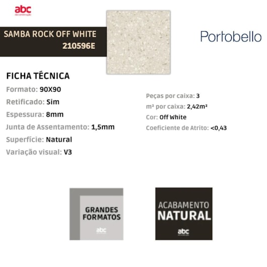 Porcelanato Portobello Samba Rock Off White Natural 90x90cm Retificado - Imagem principal - deca05d0-3de4-47b4-98f3-74fecec58eb0