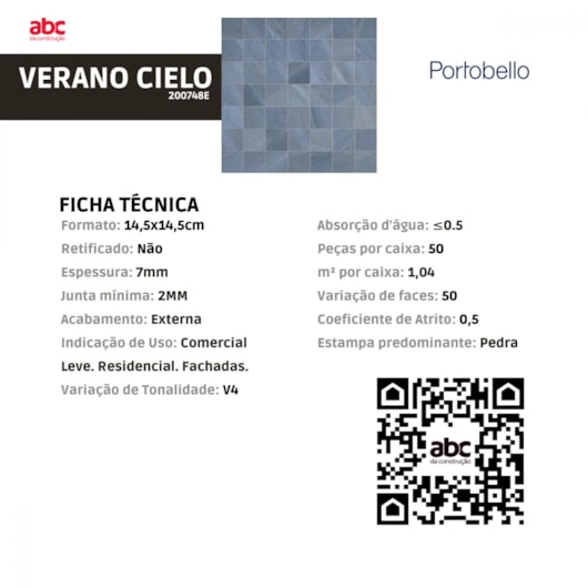 Porcelanato Portobello Verano Cielo Externo 14,5x14,5cm Bold - Imagem principal - 2d059430-288b-4313-a6e7-e41c748e677a