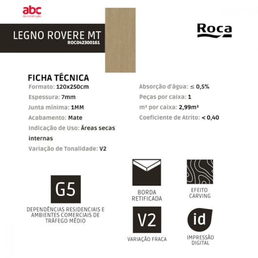 Porcelanato Retificado 120x250cm Legno Rovere Acetinado A Roca - Imagem principal - ba31cc9d-ea53-43c4-a779-b352f80f4b8c