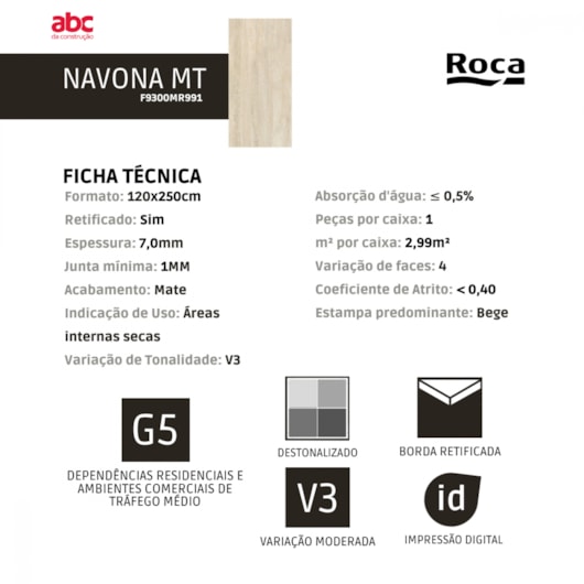 Porcelanato Retificado Navona Mate Roca 120X250Cm - Imagem principal - 7eac1fc5-dd2c-4142-a5e1-b4ca7e8f6fb4