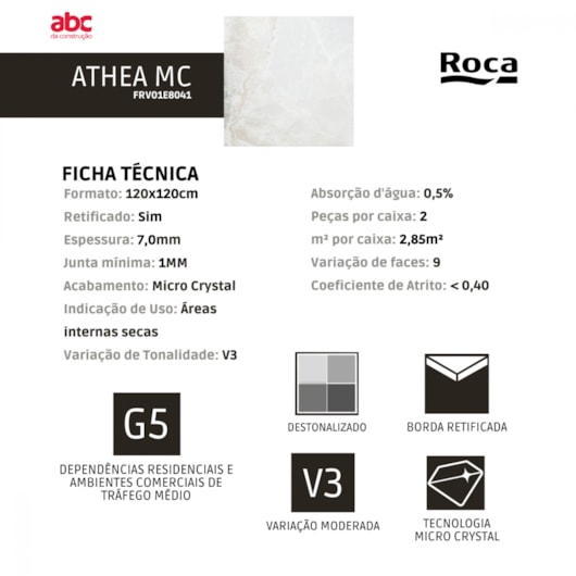 Porcelanato Roca Athea Mc Polido 120x120cm Mármore Retificado  - Imagem principal - 20196148-943f-4002-b005-496cd77c578a