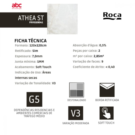 Porcelanato Roca Athea St Acetinado 120x120cm Mármore Retificado  - Imagem principal - b2cf00e2-b3e7-4584-a0a7-e591c96e9b6d