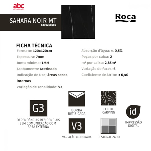 Porcelanato Roca Sahara Noir Acetinado 120x120cm Preto Retificado  - Imagem principal - 1ec58916-8474-408f-8f64-0501d12373a7