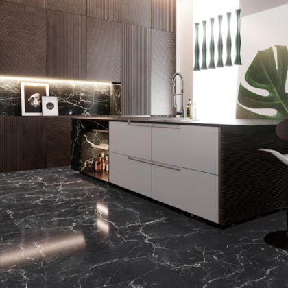 Porcelanato Roca Venato Black Acetinado 60x120cm Preto Retificado
