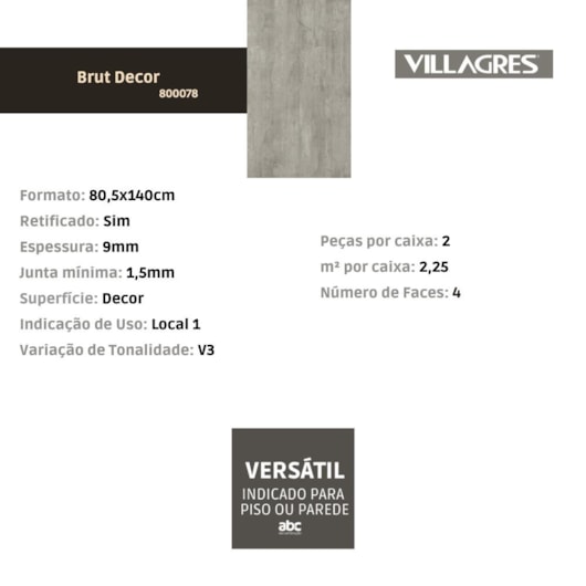 Porcelanato Villagres Brut Decor 80,5x140cm Retificado - Imagem principal - 69b7ff58-7b90-4efb-9456-8d70dd9b85b2