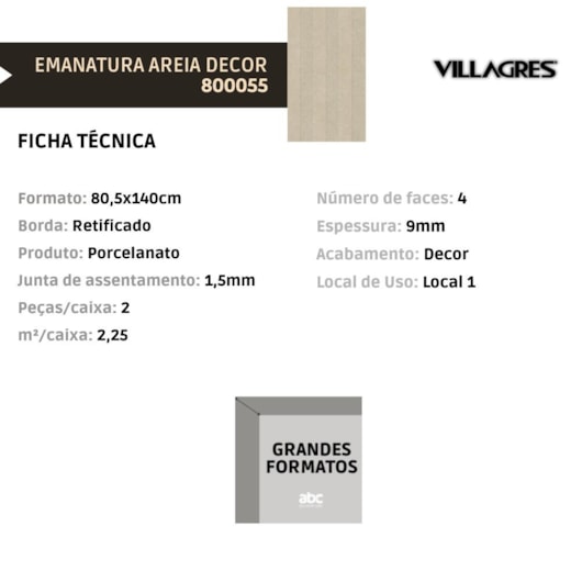 Porcelanato Villagres Emanatura Areia Decor Natural 80,5x140cm Retificado - Imagem principal - bb8e0072-b075-45ce-a4f1-4495b4b4d1a9