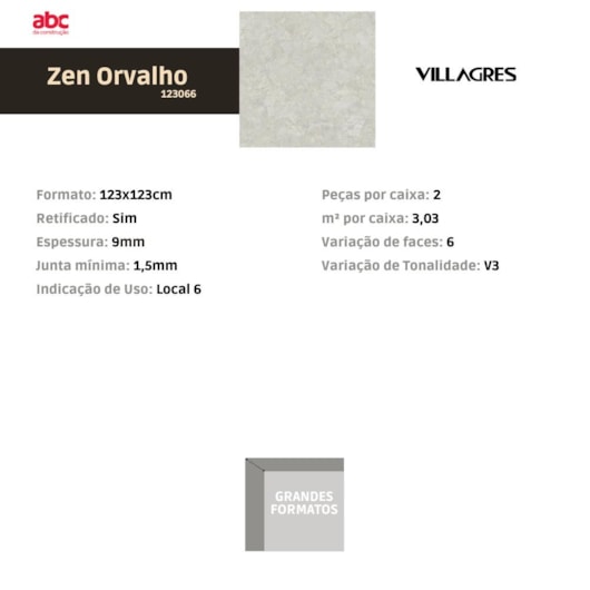 Porcelanato Villagres Minerale Zen Orvalho Externo 123x123cm - Imagem principal - ba7c217a-31ce-4359-a69a-255b4cc0998a