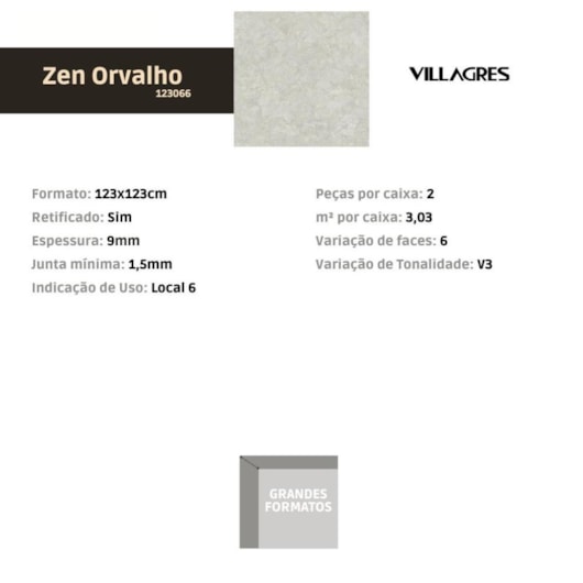 Porcelanato Villagres Minerale Zen Orvalho Externo 123x123cm Retificado - Imagem principal - 54a2b851-199f-4893-ba86-05c78e5a85f9