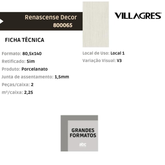 Porcelanato Villagres Renascence Decor 80,5x140cm Retificado - Imagem principal - 6f6211cc-38e6-4120-9cd4-835e749d60d2