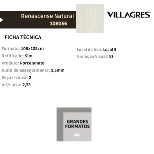 Porcelanato Villagres Renascence Natural 108x108cm Retificado - Imagem principal - fdc80c93-e9e1-4a51-9b62-aca3e278d227