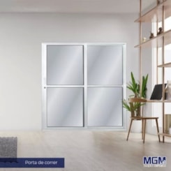 Porta De Correr Em Alumínio Branco 2 Folhas 1 Fixa com Vidro Liso MGM 210x140cm