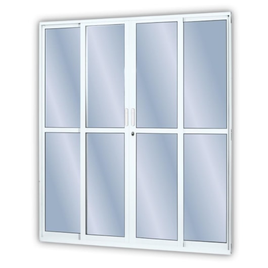 Porta De Correr Em Alumínio Branco 4 Folhas Com Vidro Liso MGM 210x180cm - Imagem principal - 949833d6-c57e-4798-a2d8-fe899172c1ae