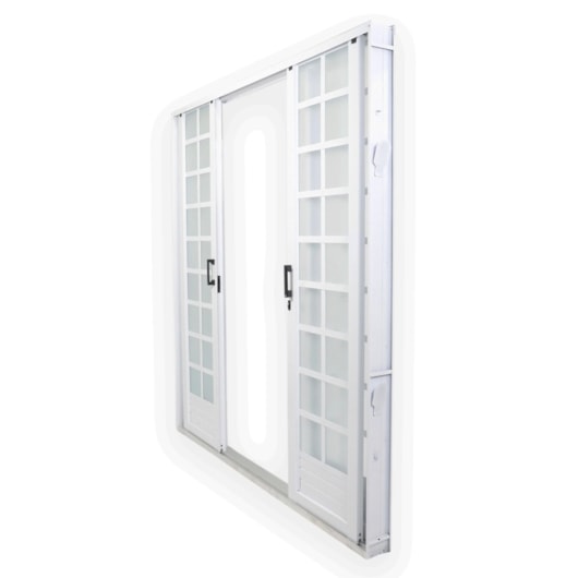 Porta De Correr Minas Sul 4 Folhas Divisor Quadriculado Vidro Liso Aço Branco MGM 215x200cm - Imagem principal - 7f247da8-8436-4bf3-aabf-590dbaa83e1a