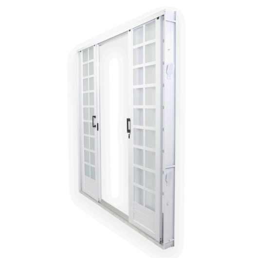 Porta De Correr Minas Sul 4 Folhas Divisor Quadriculado Vidro Liso Aço Branco MGM 215x200cm - Imagem principal - 8d181eaa-d65b-46a6-be73-4c9d9fef0a53