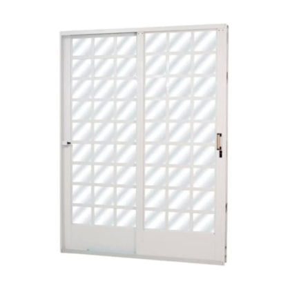 Porta De Correr Minas Sul Abertura Pela Esquerda 2 Folhas Divisor Quadriculado Vidro Liso Aço Branco MGM 215x16012cm