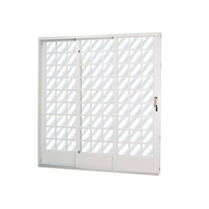 Porta De Correr Minas Sul Abertura Pela Esquerda 3 Folhas Divisor Quadriculado Vidro Liso Aço Branco MGM 215X160X14,5cm