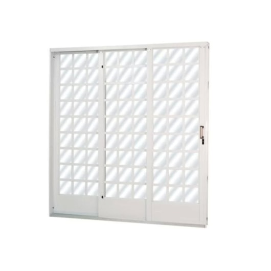 Porta De Correr Minas Sul Abertura Pela Esquerda 3 Folhas Divisor Quadriculado Vidro Liso Branco 215x200x14,5cm - Imagem principal - a5053794-47d4-4dad-8951-284d77d00d65