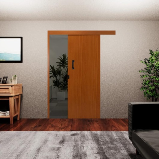 Porta De Correr Sobrepor De Madeira Mogno Abertura Pela Esquerda MGM 215x80x6cm - Imagem principal - 1aa7bb44-a320-46b4-a95d-afec1c79a00d