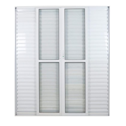Porta De Correr Veneziana 6 Folhas Sólida Com Vidro Liso Branca MGM 210x160cm