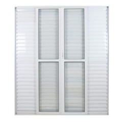 Porta De Correr Veneziana 6 Folhas Sólida Com Vidro Liso Branca MGM 210x200cm