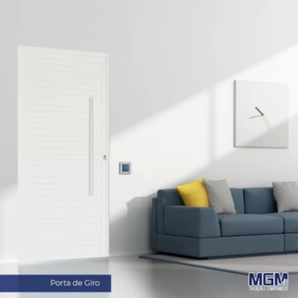 Porta De Giro De Alumínio Pivotante Linha Project Abertura Pela Direita Branco MGM 220x130cm