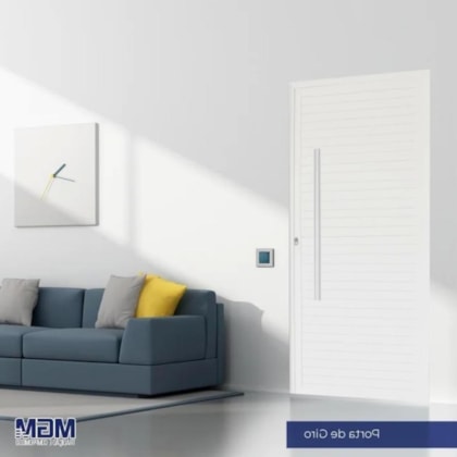 Porta De Giro De Alumínio Pivotante Linha Project Abertura Pela Esquerda Branco MGM 220x110cm