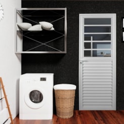 Porta De Giro Mista Em Alumínio Abertura Pela Direita Com Basculante Soft Branco MGM 210x80cm