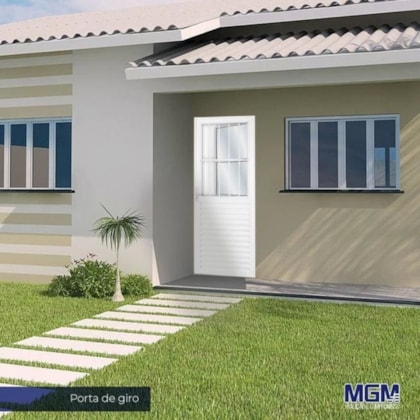 Porta De Giro Mista Postigo Abertura Pela Direita Alumínio Vidro Mini Boreal Branco MGM 210x80cm
