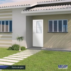 Porta De Giro Mista Postigo Abertura Pela Direita Vidro Liso Alumínio Branco MGM 210x80cm