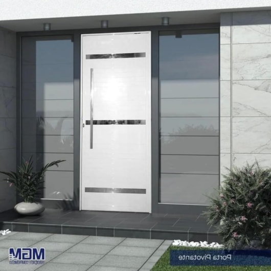 Porta De Giro Pivotante Alumínio Lambri Friso Abertura Pela Esquerda Branco Mgm 220x110cm - Imagem principal - 16807da5-be67-4a50-864f-6c6a676da593