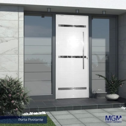 Porta De Giro Pivotante Alumínio Lambri Friso Abertura Pela Esquerda Branco Mgm 220x110cm