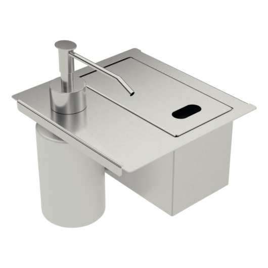 Porta Esponja com Tampa e Dosador de Sabão Líquido em Aço Inox para uso em canal organizador Tramontina - Imagem principal - 20a8c2e5-d169-4212-a74c-74e57397508a