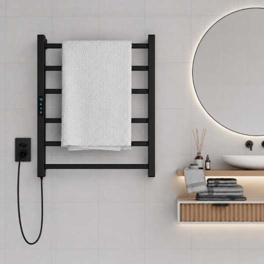 Porta Toalha Aquecido Titan Clean Digital Preto Fosco com Fio Bivolt Esquerdo Thermo - Imagem principal - f6cae08b-e6c0-4591-ad82-b6b430442d7b