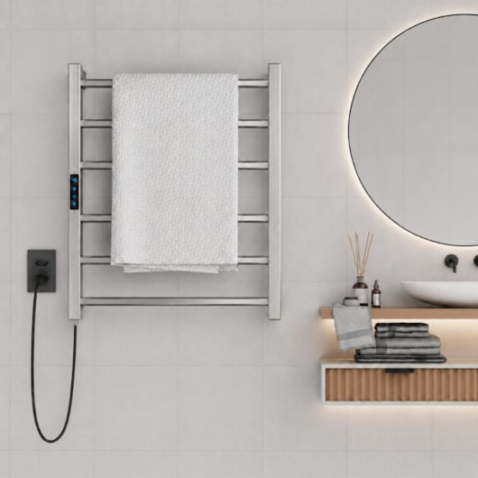 Porta Toalha Aquecido Titan Digital Inox Polido com Cabo Bivolt Esquerdo Thermo - Imagem principal - f9a6722f-0da0-44d4-a8be-d805e13c2304