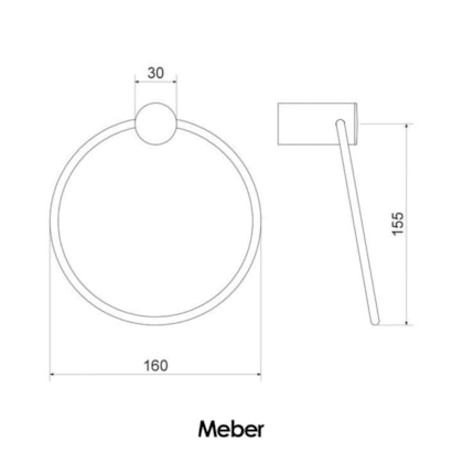 Porta Toalha Argola Atria Preto Matte Meber