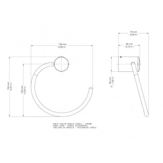 Porta Toalha Argola Single Cromado Docol - Imagem principal - 139adc09-6343-45f2-bc07-661e2c0ba478