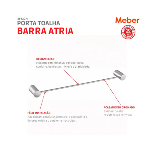 Porta Toalha Atria 507 Linear Cromado Meber - Imagem principal - dc01be4f-1fe6-4021-9cbf-acf75f85ff68