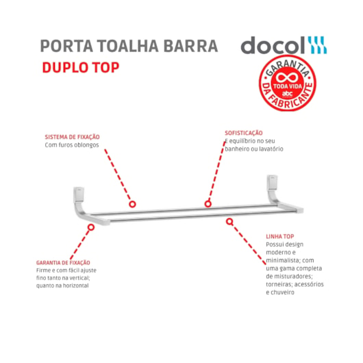 Porta Toalha Barra Duplo Top Cromado Docol - Imagem principal - fb708f2e-4c35-4e04-96ba-a4113a625754