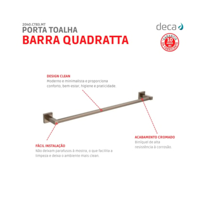 Porta Toalha Barra Quadratta Corten Deca 59,6cm