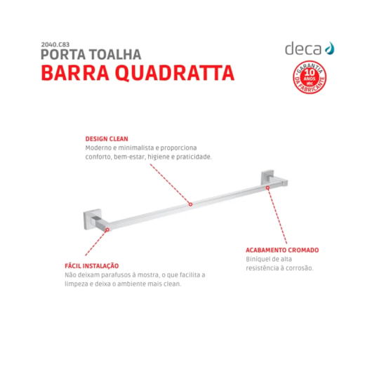 Porta Toalha Barra Quadratta Cromado 2040 Deca 60cm - Imagem principal - 1c32b0ba-48d3-4f31-adb7-f8e876633f9a