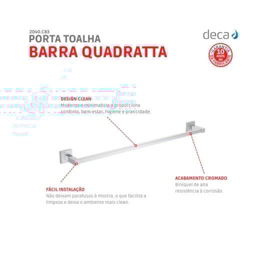 Porta Toalha Barra Quadratta Cromado Deca 60cm - Imagem principal - cb292e16-fd07-405d-bc91-3b87cc911984
