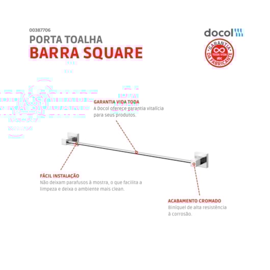 Porta Toalha Barra Square 59cm Cromada Docol - Imagem principal - 5e215004-9672-46dd-8a98-455880106b4d