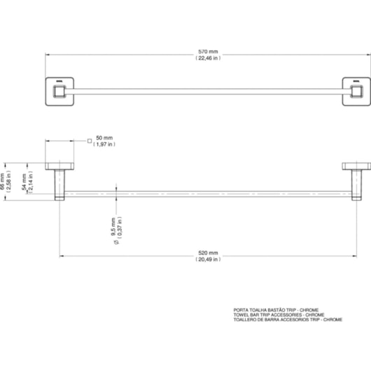 Porta Toalha Barra Trip Cromado Docol - Imagem principal - 02f0bcd2-b3a3-405a-b3e9-2d42e1e9d506