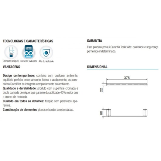 Porta Toalha De Rosto Flat Cobre Polido Docol 30cm - Imagem principal - c8259768-269a-44f4-ad64-e545b48bcfb3